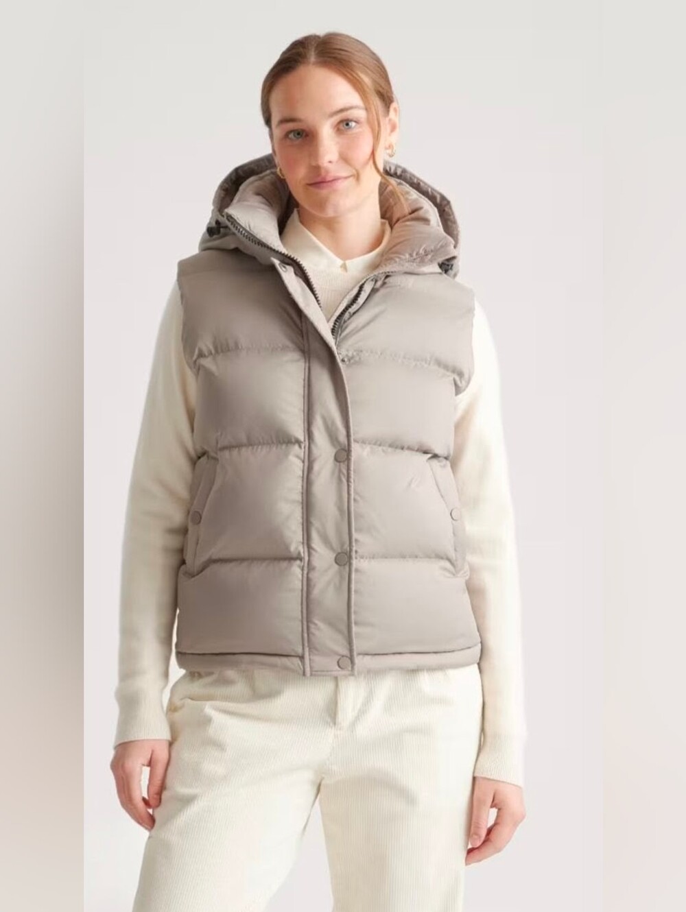 Quince Women's Responsible Hooded Down Puffer Vest In Stone Taupe